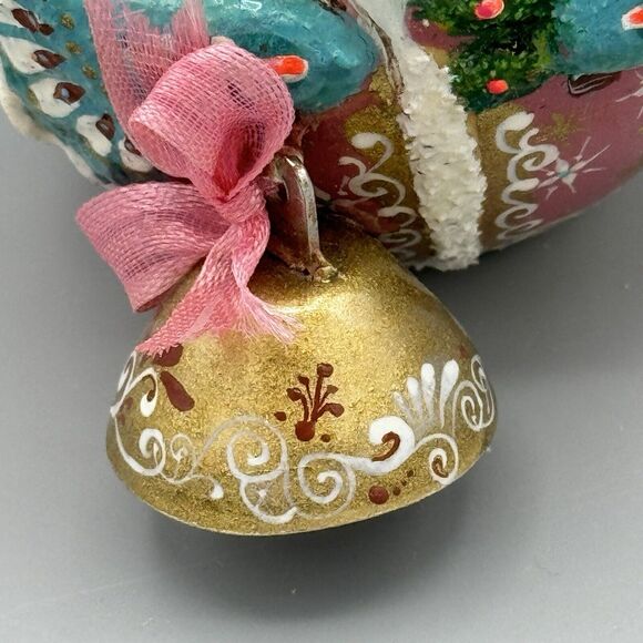 Russian Handpainted Carved Santa with Bell Tree Toy Bag Egg 3D Figurine Signed - Picture 8 of 9